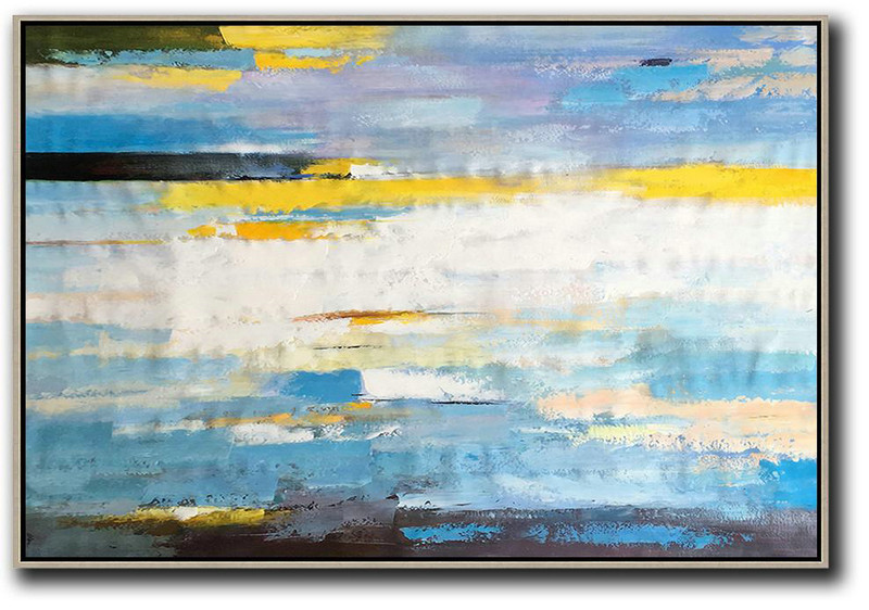 Large Abstract Art,Horizontal Abstract Landscape Art,Extra Large Wall Art,White,Yellow,Blue,Purple,Black.etc